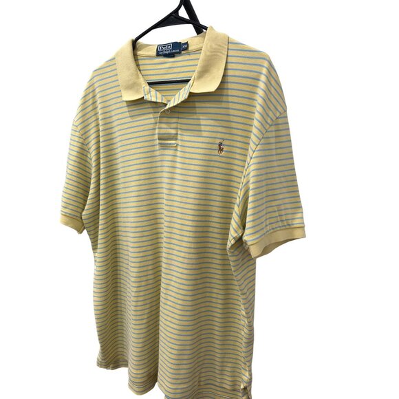 Polo Ralph Lauren Me’s Yellow Blue Striped Polo Shirt Sz XXL - Picture 3 of 8